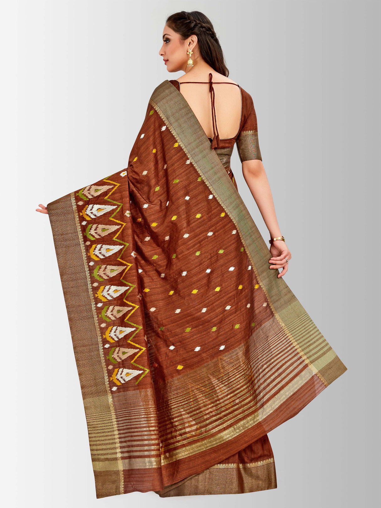 Mimosa Womens Raw Silk Saree Kanjivaram Chocolate Color