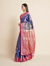 Mimosa Womens Art Silk Saree Kanjivaram Navy Blue Color