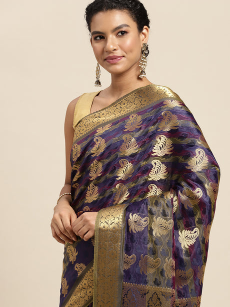 Mimosa Womens Art Silk Saree Kanjivaram Navy Blue Color