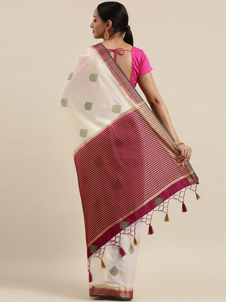 Mimosa Womens Art Silk Saree Kanjivaram Halfwhite Color