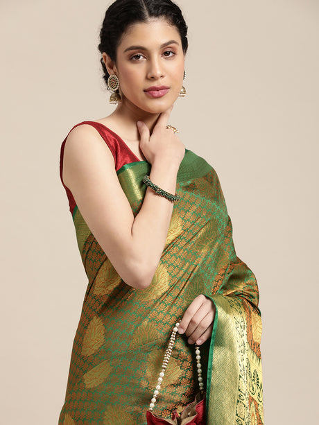 Mimosa Womens Art Silk Saree Kanjivaram Green Color