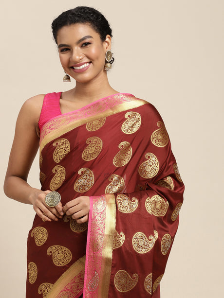 Mimosa Womens Crepe Saree Mysore Silk Maroon Color