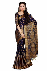 Mimosa Womens Art Silk Saree Kanjivaram Navy Blue Color